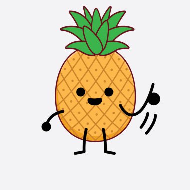 Pineapple Fruit Karakteri 'nin güzel yüzlü, basit elli ve bacak çizgili tasviri izole edilmiş arka planda. Düz çizgi film karalama tarzı.