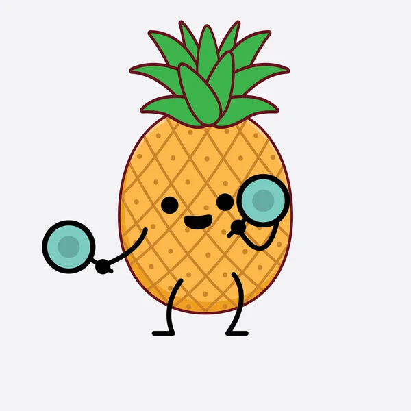 Vektor Illustration Ananas Frukt Karaktär Med Söt Ansikte Enkla Händer — Stock vektor