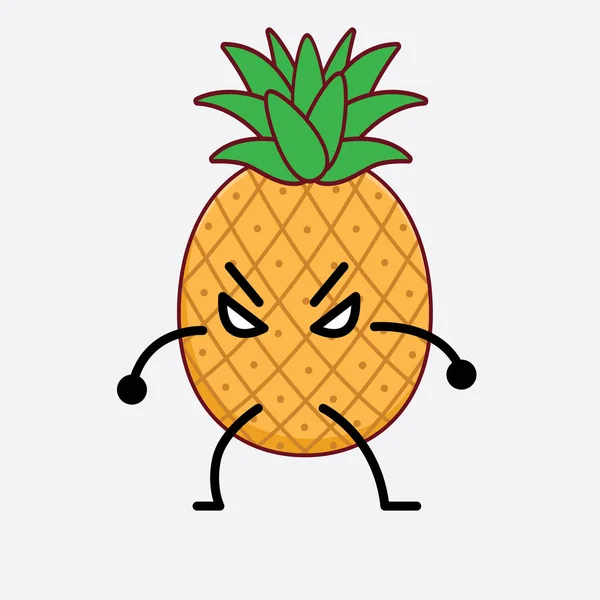 Vector Illustratie Van Ananas Fruit Karakter Met Schattig Gezicht Eenvoudige — Stockvector