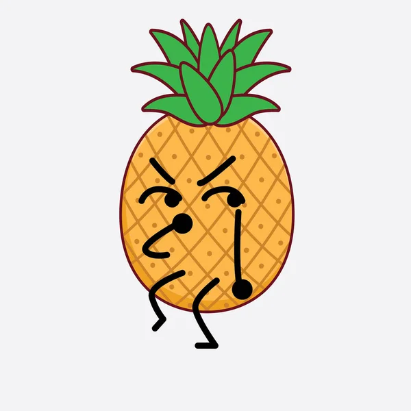 Ilustración Vectorial Del Carácter Fruta Piña Con Cara Linda Las — Archivo Imágenes Vectoriales