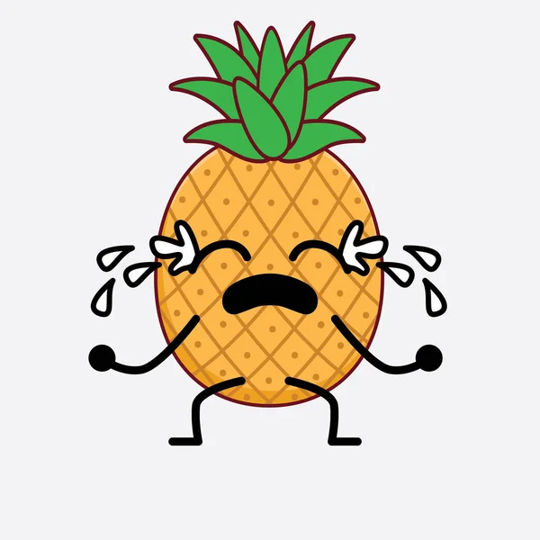 Vector Illustratie Van Ananas Fruit Karakter Met Schattig Gezicht Eenvoudige — Stockvector