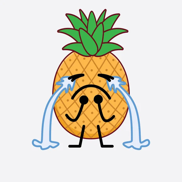 Vektorové Ilustrace Ananasového Ovoce Ovocný Charakter Roztomilou Tváří Jednoduché Ruce — Stockový vektor