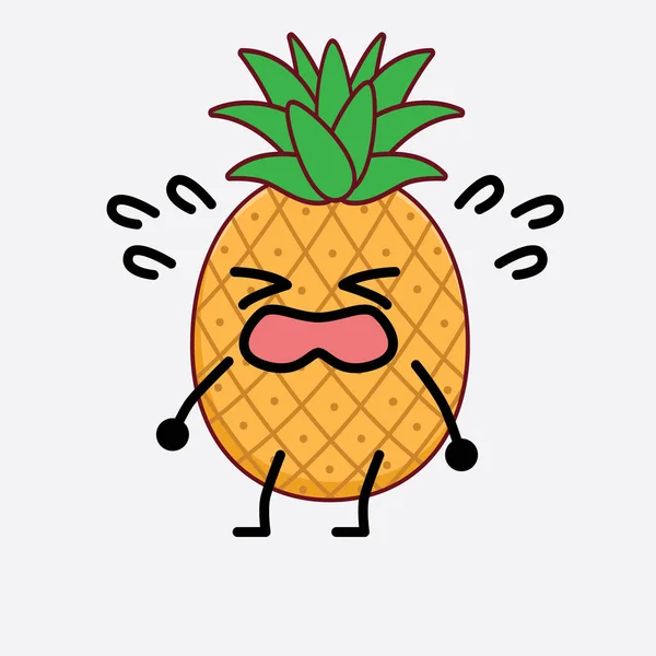Illustration Vectorielle Personnage Ananas Avec Visage Mignon Les Mains Simples — Image vectorielle