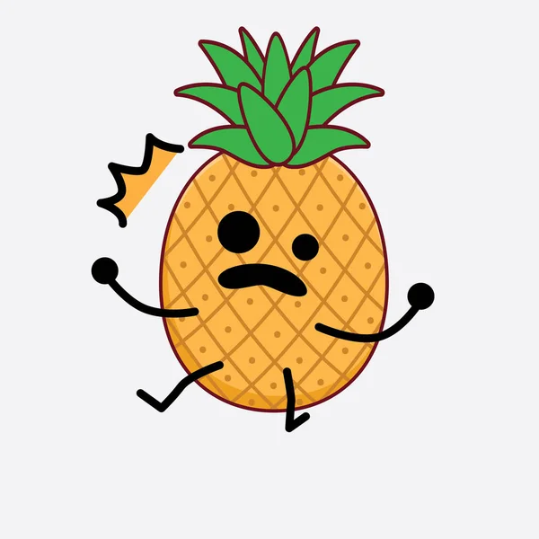 Vector Illustratie Van Ananas Fruit Karakter Met Schattig Gezicht Eenvoudige — Stockvector