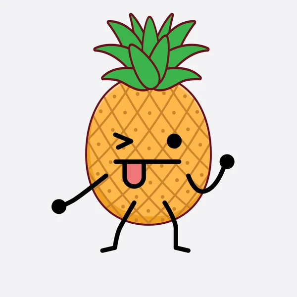 Vector Illustration Pineapple Fruit Character Cute Face Simple Hands Leg — Stock Vector