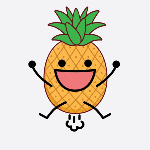 Ilustração Vetorial Caráter Frutas Abacaxi Com Rosto Bonito Mãos Simples —  Vetores de Stock