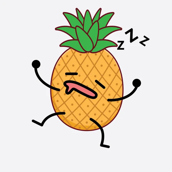 Pineapple Fruit Karakteri Nin Güzel Yüzlü Basit Elli Bacak Çizgili — Stok Vektör