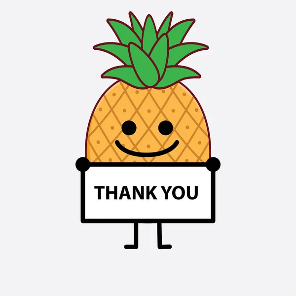 Ilustración Vectorial Del Carácter Fruta Piña Con Cara Linda Las — Vector de stock