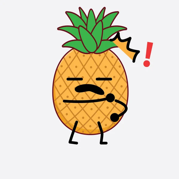 Vector Illustration Pineapple Fruit Character Cute Face Simple Hands Leg — Stock Vector