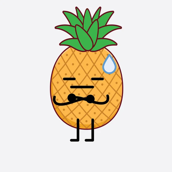 Pineapple Fruit Karakteri Nin Güzel Yüzlü Basit Elli Bacak Çizgili — Stok Vektör