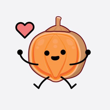 Quaribia Cordata Corruit Karakteri 'nin Güzel yüzlü, basit elli ve bacak çizgisi resimli tasviri. Düz çizgi film karalama tarzı.