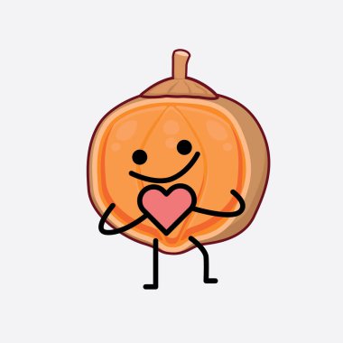 Quaribia Cordata Corruit Karakteri 'nin Güzel yüzlü, basit elli ve bacak çizgisi resimli tasviri. Düz çizgi film karalama tarzı.