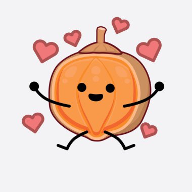 Quaribia Cordata Corruit Karakteri 'nin Güzel yüzlü, basit elli ve bacak çizgisi resimli tasviri. Düz çizgi film karalama tarzı.