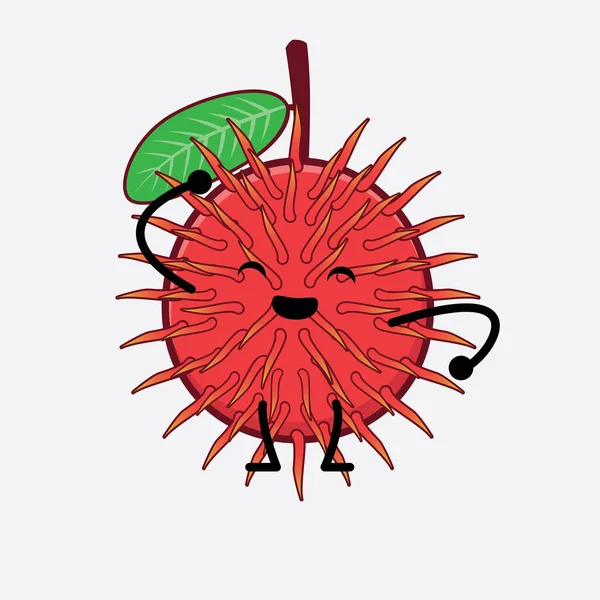 Векторное Изображение Фруктового Персонажа Рамбутана Симпатичным Лицом Простыми Руками Ногами — стоковый вектор