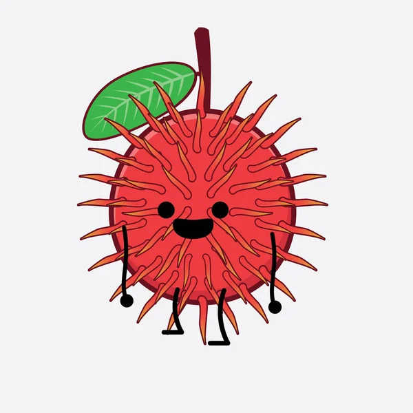 Illustrazione Vettoriale Del Personaggio Frutta Rambutan Con Viso Carino Mani — Vettoriale Stock