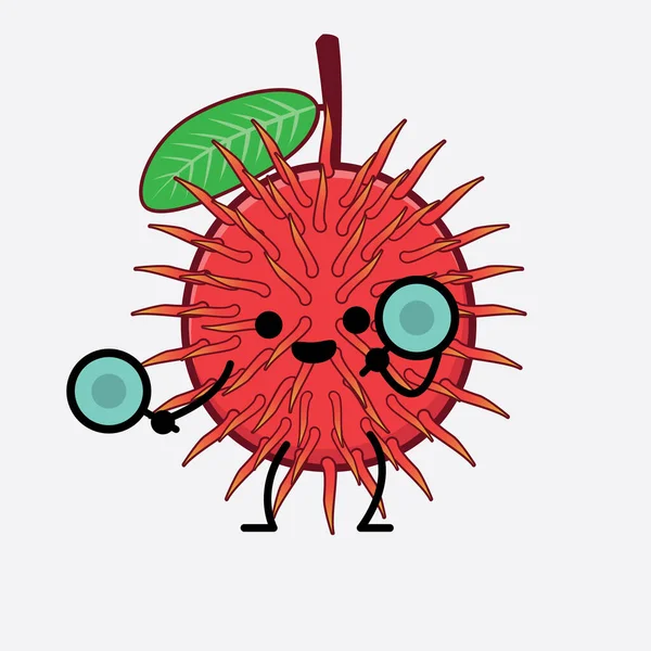 Vector Illustratie Van Rambutan Fruit Karakter Met Schattig Gezicht Eenvoudige — Stockvector