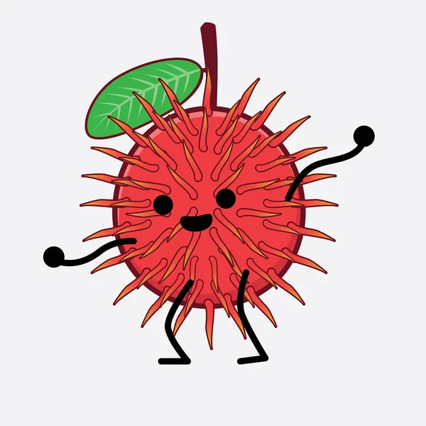 Vector Illustratie Van Rambutan Fruit Karakter Met Schattig Gezicht Eenvoudige — Stockvector