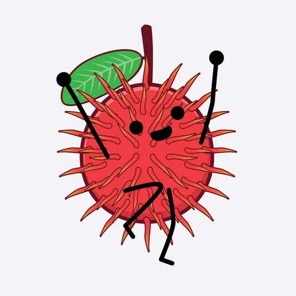 Ilustración Vectorial Rambutan Fruit Carácter Con Cara Linda Manos Simples — Vector de stock