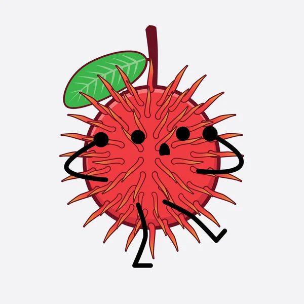 Ilustración Vectorial Rambutan Fruit Carácter Con Cara Linda Manos Simples — Vector de stock