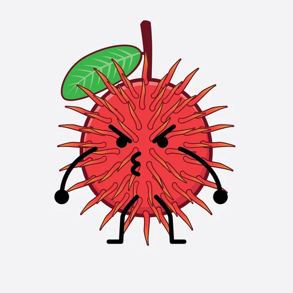 Ilustración Vectorial Rambutan Fruit Carácter Con Cara Linda Manos Simples — Vector de stock