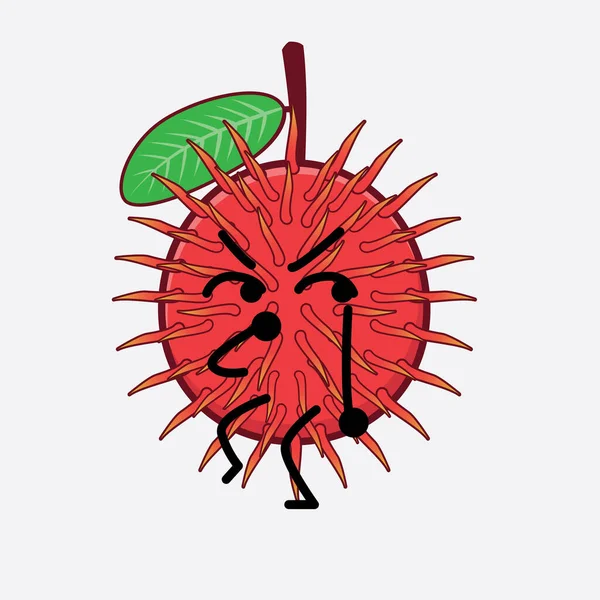 Ilustração Vetorial Personagem Frutas Rambutão Com Rosto Bonito Mãos Simples —  Vetores de Stock