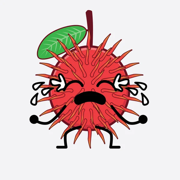 Ilustración Vectorial Rambutan Fruit Carácter Con Cara Linda Manos Simples — Vector de stock