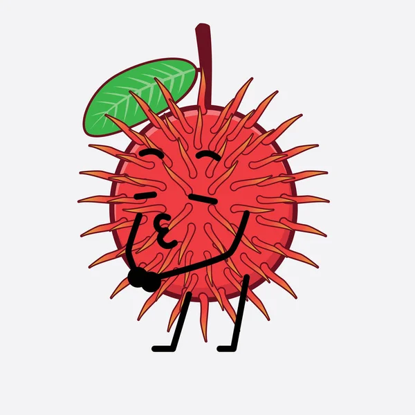 Ilustración Vectorial Rambutan Fruit Carácter Con Cara Linda Manos Simples — Vector de stock