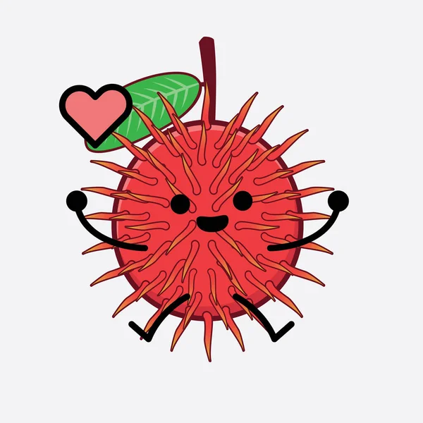 Ilustración Vectorial Rambutan Fruit Carácter Con Cara Linda Manos Simples — Vector de stock