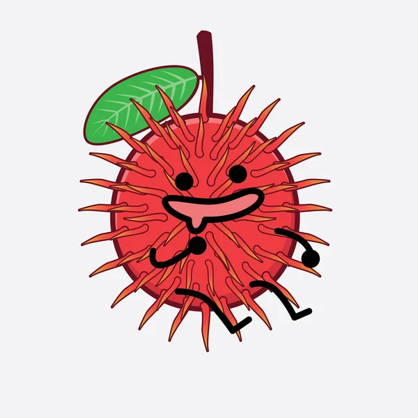 Illustrazione Vettoriale Del Personaggio Frutta Rambutan Con Viso Carino Mani — Vettoriale Stock