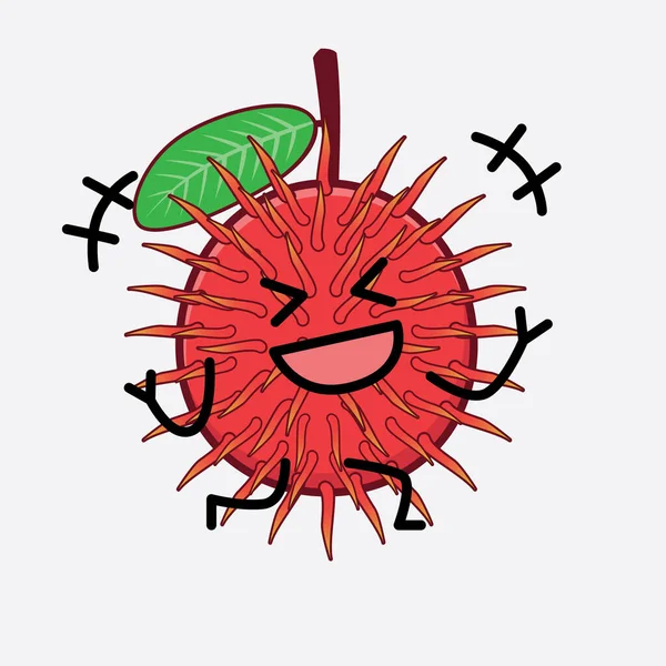 Illustrazione Vettoriale Del Personaggio Frutta Rambutan Con Viso Carino Mani — Vettoriale Stock