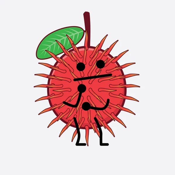 Illustrazione Vettoriale Del Personaggio Frutta Rambutan Con Viso Carino Mani — Vettoriale Stock