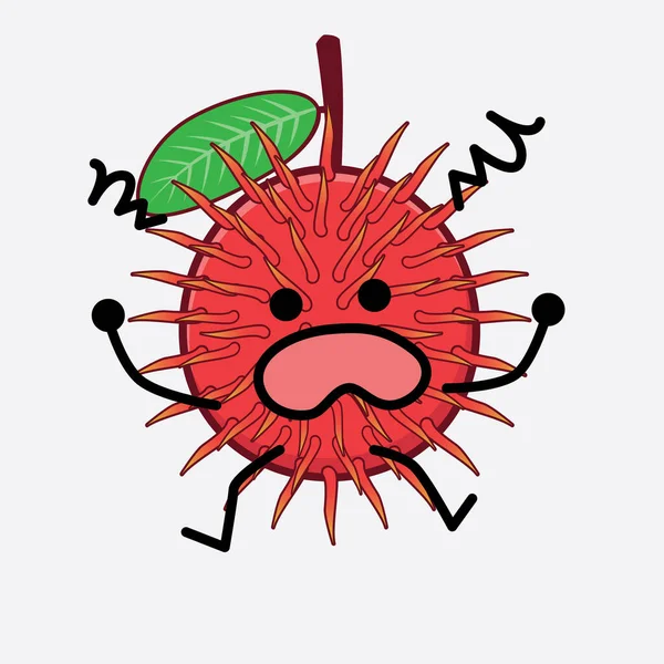 Ilustración Vectorial Rambutan Fruit Carácter Con Cara Linda Manos Simples — Vector de stock