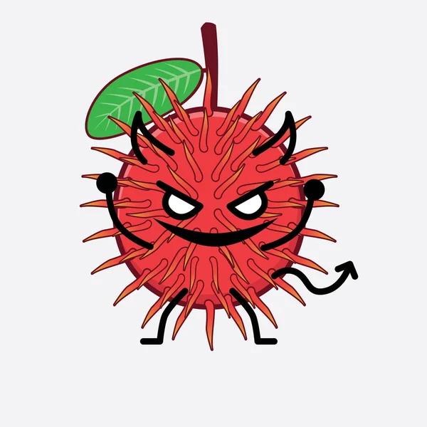 Ilustración Vectorial Rambutan Fruit Carácter Con Cara Linda Manos Simples — Vector de stock