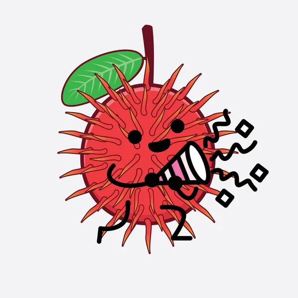 Ilustración Vectorial Rambutan Fruit Carácter Con Cara Linda Manos Simples — Vector de stock