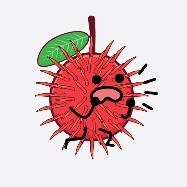 Illustrazione Vettoriale Del Personaggio Frutta Rambutan Con Viso Carino Mani — Vettoriale Stock