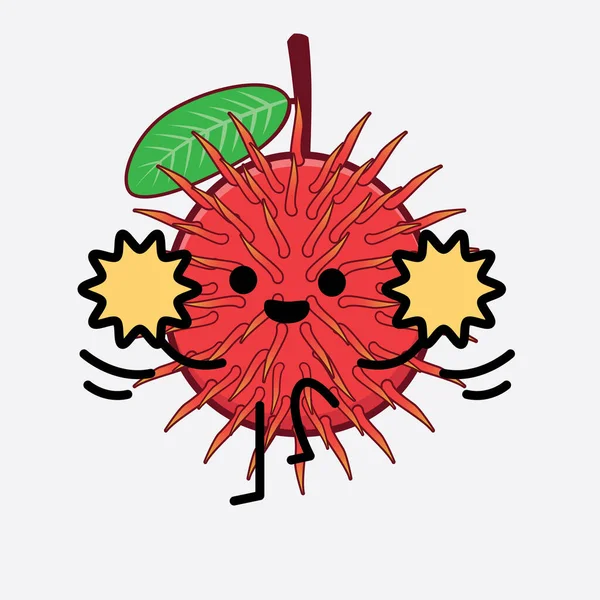 Vektori Kuva Rambutan Fruit Character Söpö Kasvot Yksinkertaiset Kädet Jalka — vektorikuva