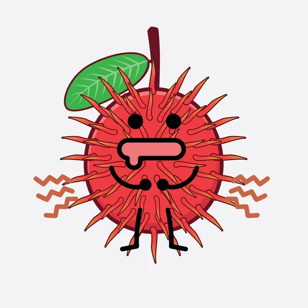 Ilustración Vectorial Rambutan Fruit Carácter Con Cara Linda Manos Simples — Vector de stock