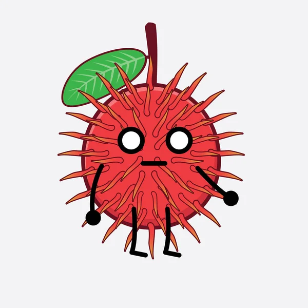 Vector Illustration Der Rambutan Fruit Character Mit Niedlichem Gesicht Einfachen — Stockvektor