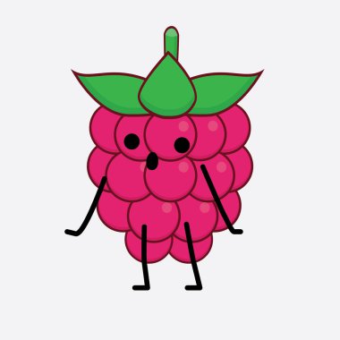 Ahududu Meyvesi Karakteri 'nin Vektör İllüstrasyonu. Güzel bir yüz, basit eller ve izole bir arka planda bacak çizgisi sanatı. Düz çizgi film karalama tarzı.