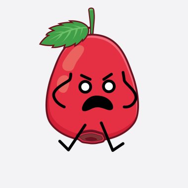 Tatlı yüzlü, basit elli ve bacak çizgili Rose Hip Fruit karakterinin izole edilmiş hali. Düz çizgi film karalama tarzı.