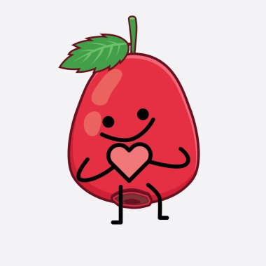 Tatlı yüzlü, basit elli ve bacak çizgili Rose Hip Fruit karakterinin izole edilmiş hali. Düz çizgi film karalama tarzı.