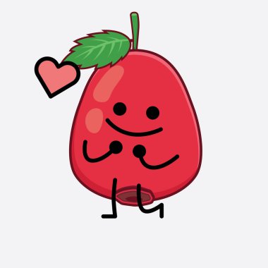 Tatlı yüzlü, basit elli ve bacak çizgili Rose Hip Fruit karakterinin izole edilmiş hali. Düz çizgi film karalama tarzı.