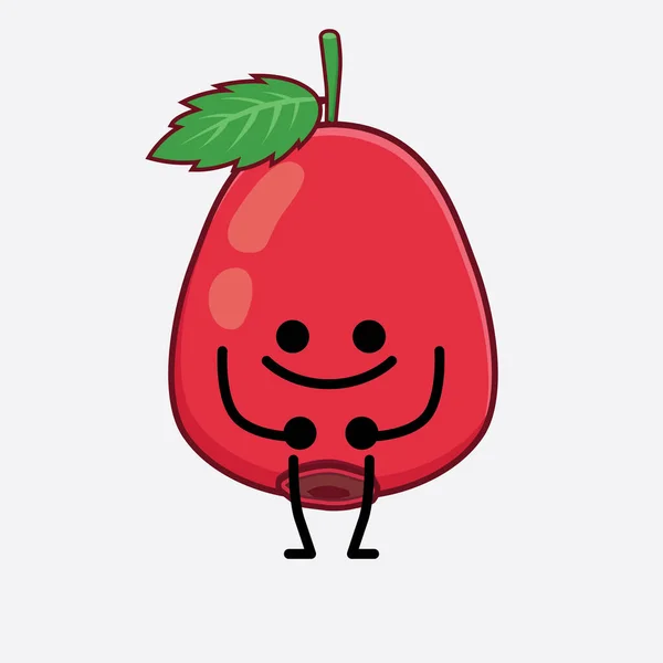 Vector Illustration Rose Hip Fruit Character Cute Face Simple Hands - Stok Vektor