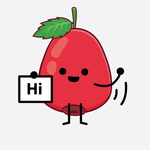 Vector Illustration Rose Hip Fruit Character Cute Face Simple Hands - Stok Vektor