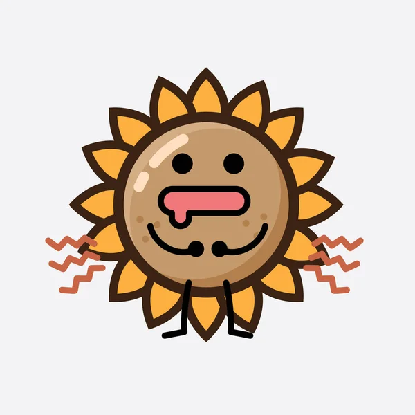 Διάνυσμα Εικονογράφηση Του Sunflower Χαρακτήρα Χαριτωμένο Πρόσωπο Απλά Χέρια Και — Διανυσματικό Αρχείο
