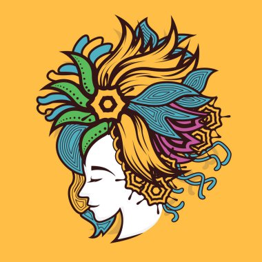 Kadın Güzellik Salonu Logosu Muhteşem Renkli Saç Çizimi