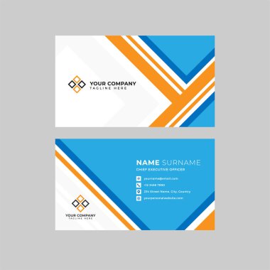 Profesyonel iki kenarlı kartvizit vektör şablonu logo sahibi, isim, adres, telefon numarası, web sitesi ve e-posta
