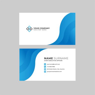 Profesyonel iki kenarlı kartvizit vektör şablonu logo sahibi, isim, adres, telefon numarası, web sitesi ve e-posta