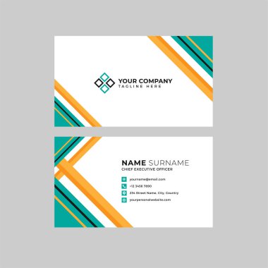 Profesyonel iki kenarlı kartvizit vektör şablonu logo sahibi, isim, adres, telefon numarası, web sitesi ve e-posta