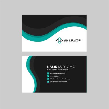 Profesyonel iki kenarlı kartvizit vektör şablonu logo sahibi, isim, adres, telefon numarası, web sitesi ve e-posta